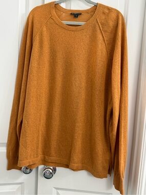 James Perse Men's Crewneck Sweater Mustard Linen Cotton Relaxed Raglan Sleeves